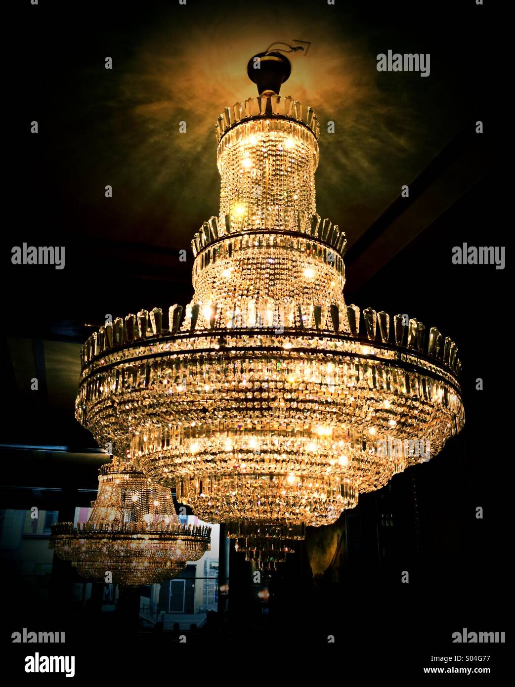 Antique chandelier in a night club and restaurant which was once very