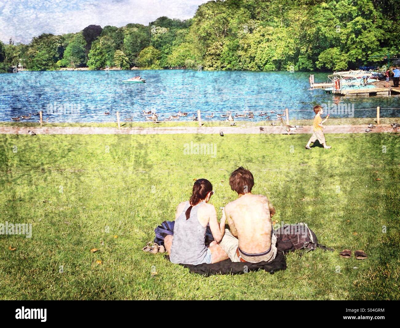 A romantic weekend in the park, Lyon,France - Smartphone Captured Stock Image