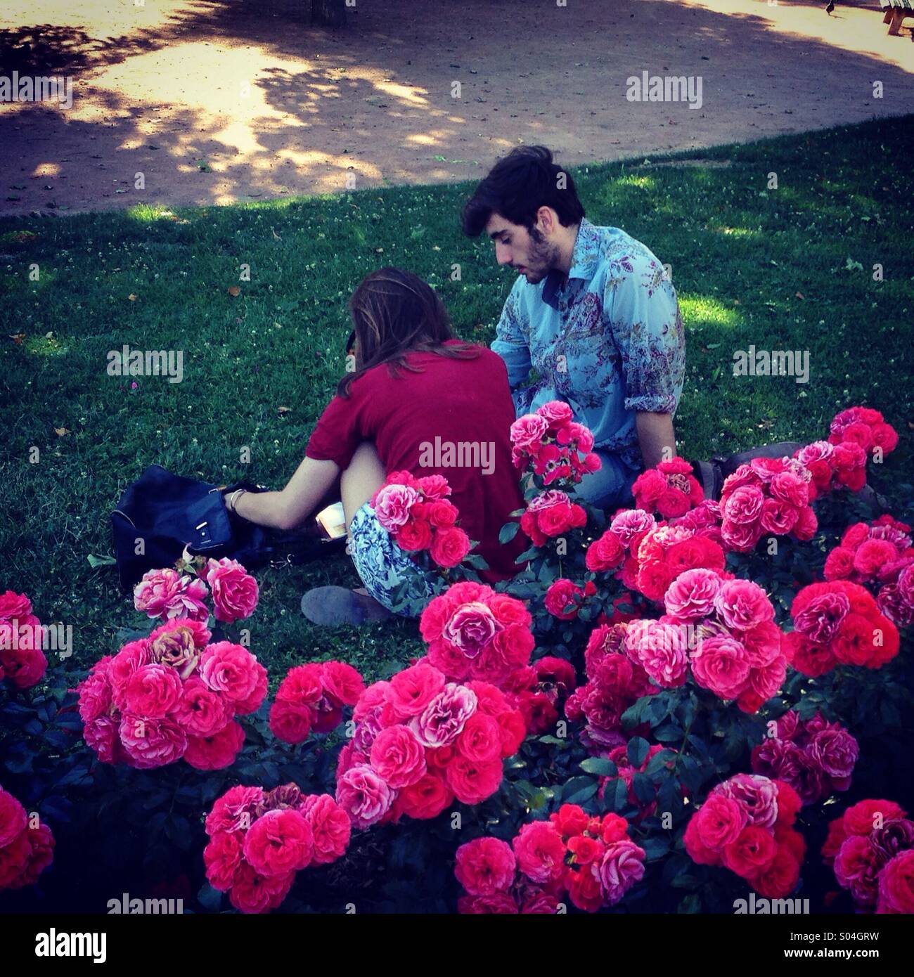 A young couple, Park of the Golden Head, Lyon,France - Smartphone Captured Stock Image