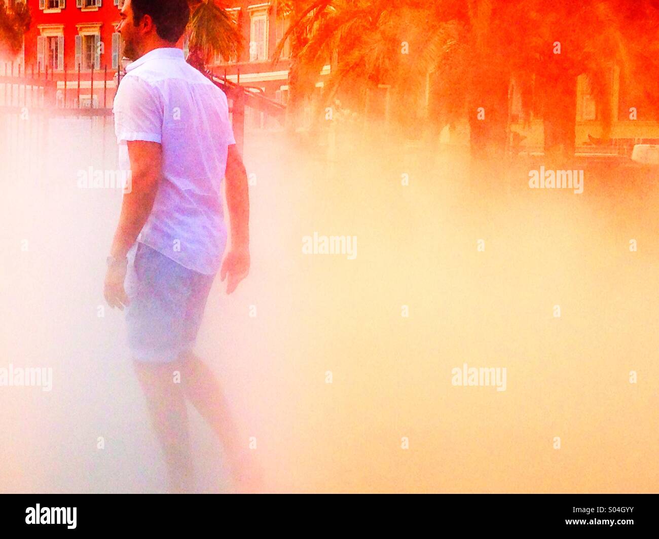 Man in the mist - Smartphone Captured Stock Image