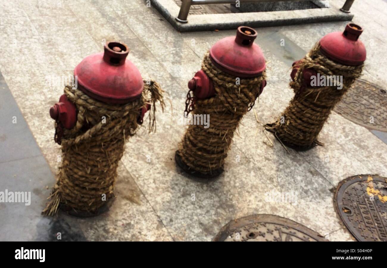 Hydrants in china covered in ropes Stock Photo - Alamy