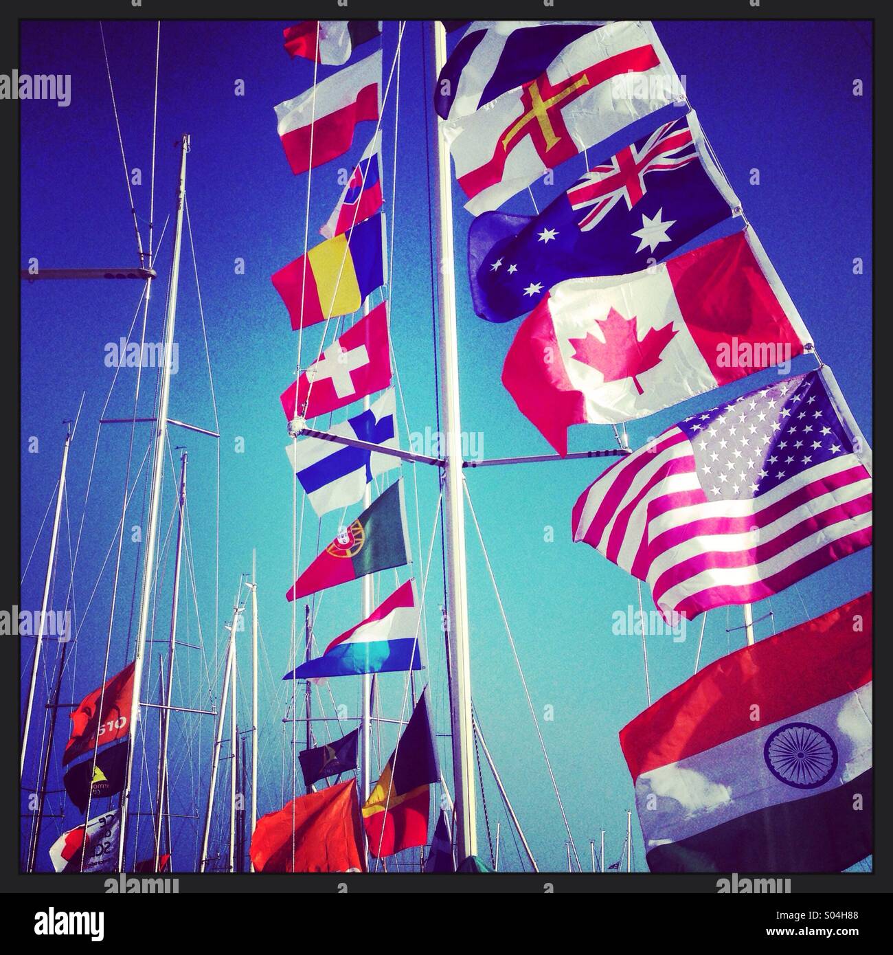 Flags on a yacht Stock Photo Alamy