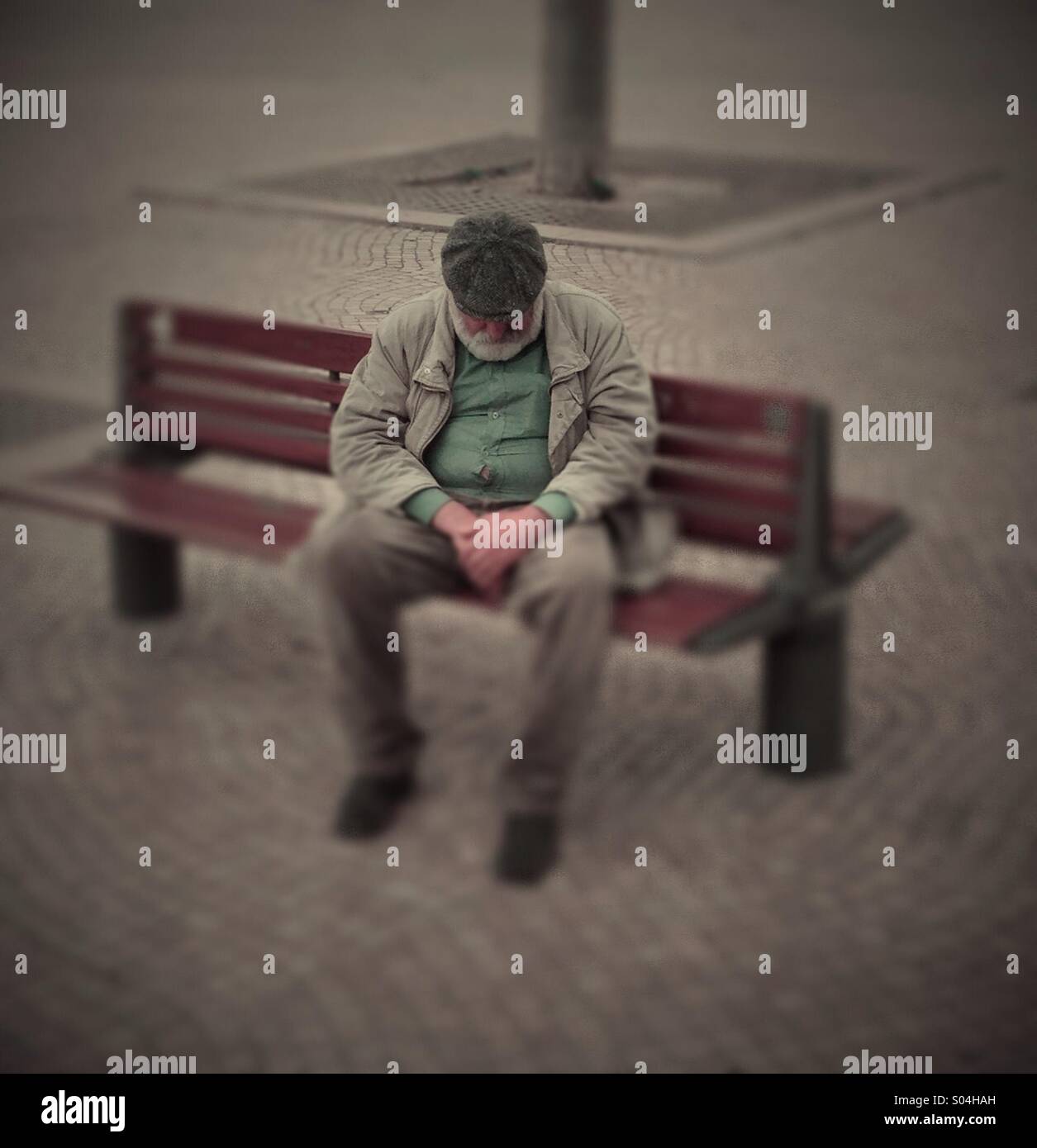 Old lonely Man sleeping on bench - Smartphone Captured Stock Image