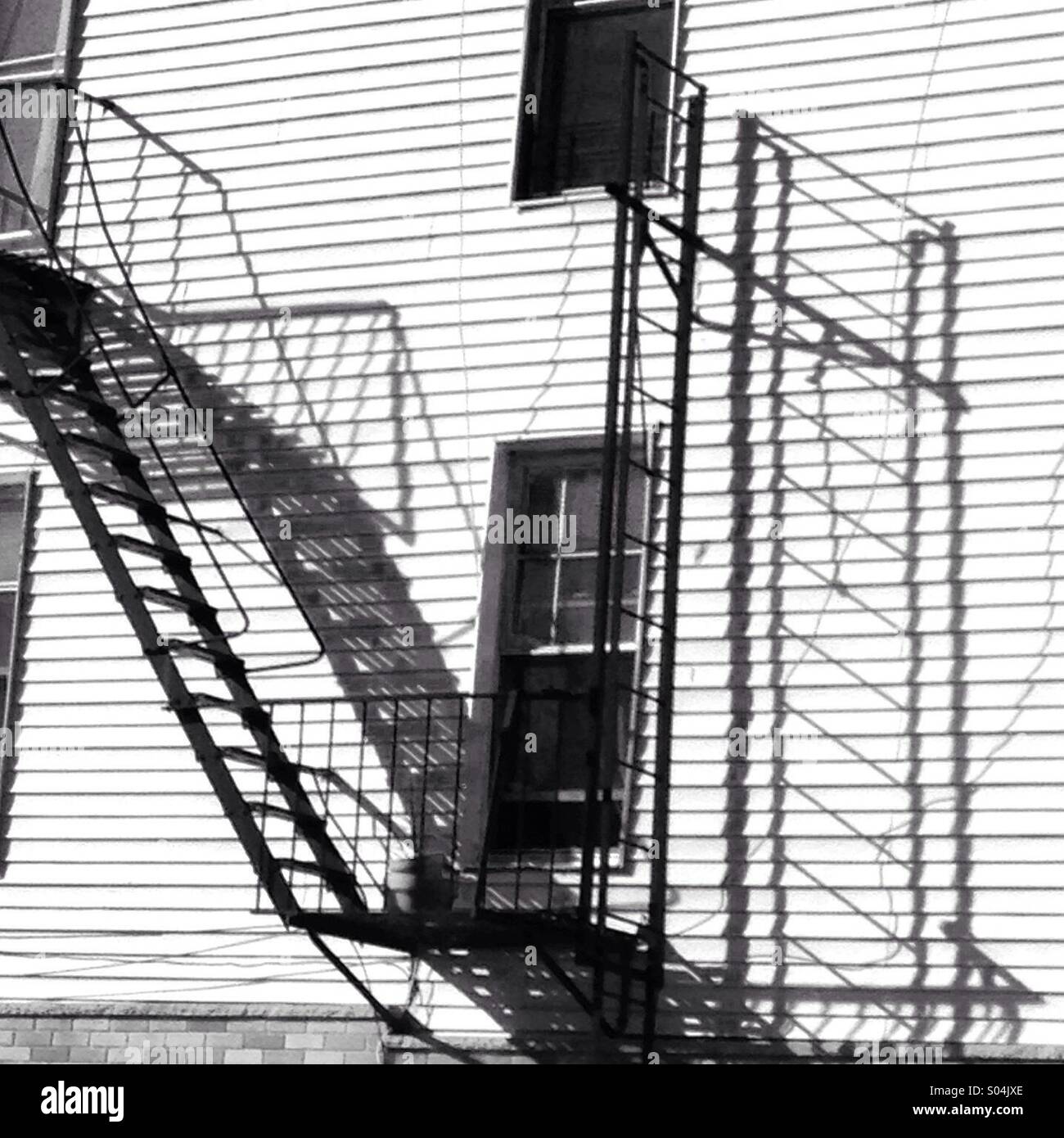 Line Drawing, Fire Escape Shadows, Park Slope Brooklyn Stock Photo