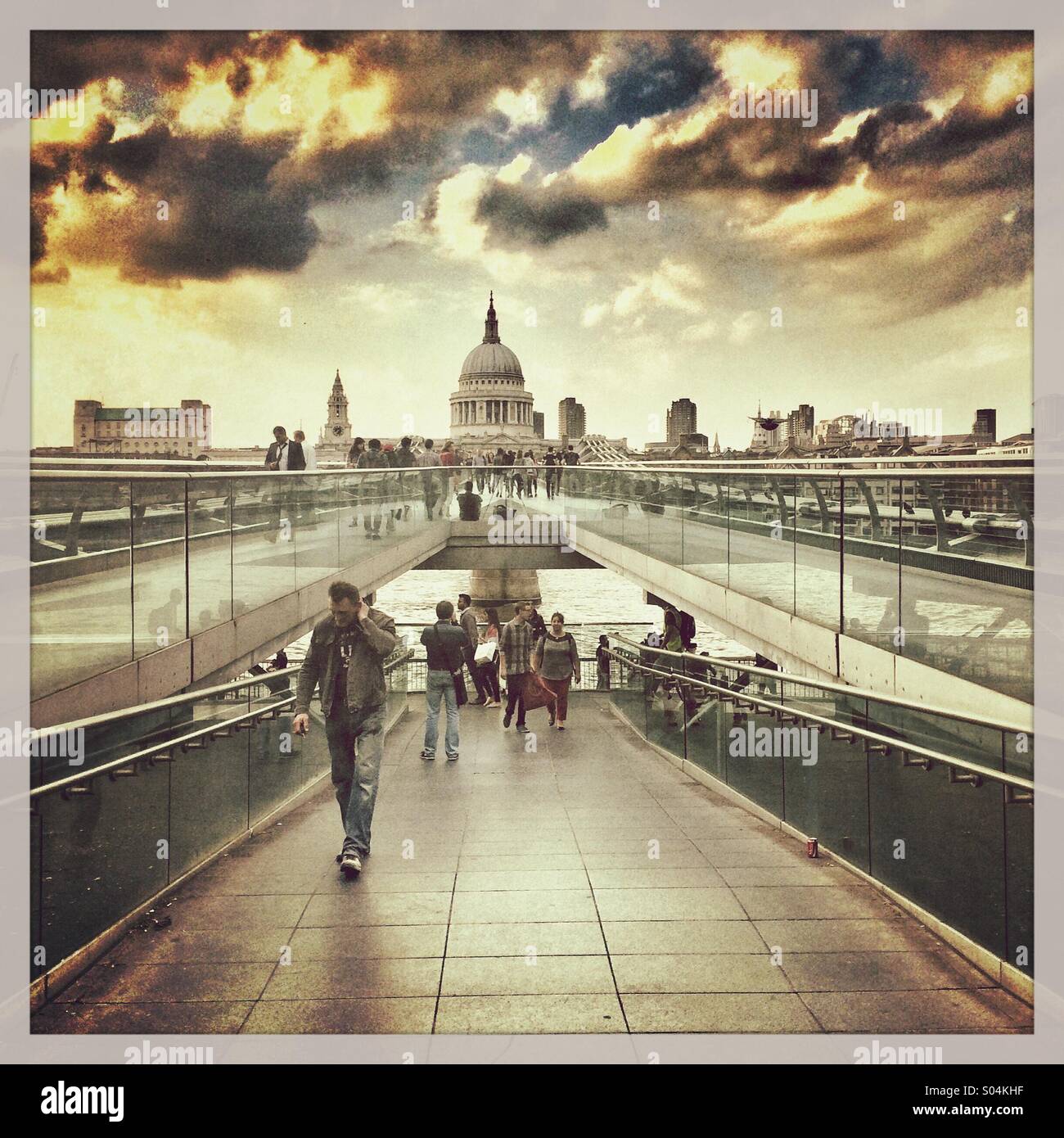 The Millennium Bridge and St Paul's Cathedral - Smartphone Captured Stock Image