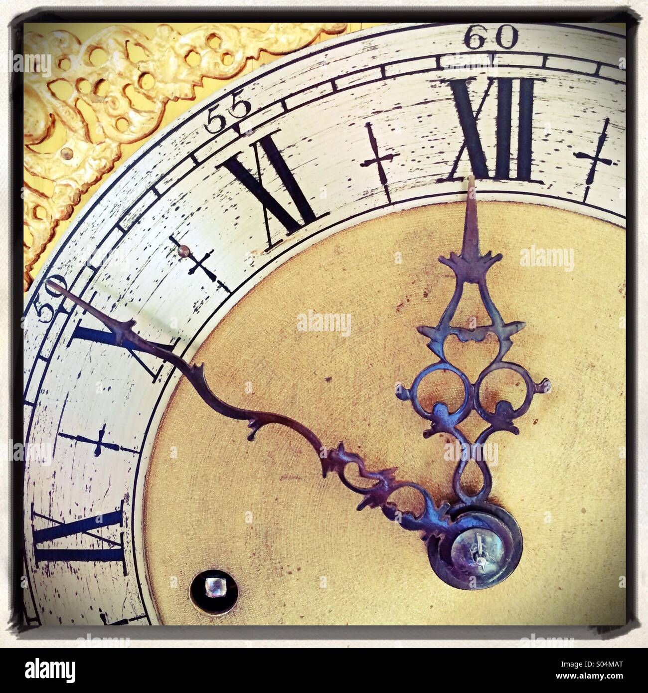 Grandfather clock face showing ten to twelve UK Stock Photo Alamy