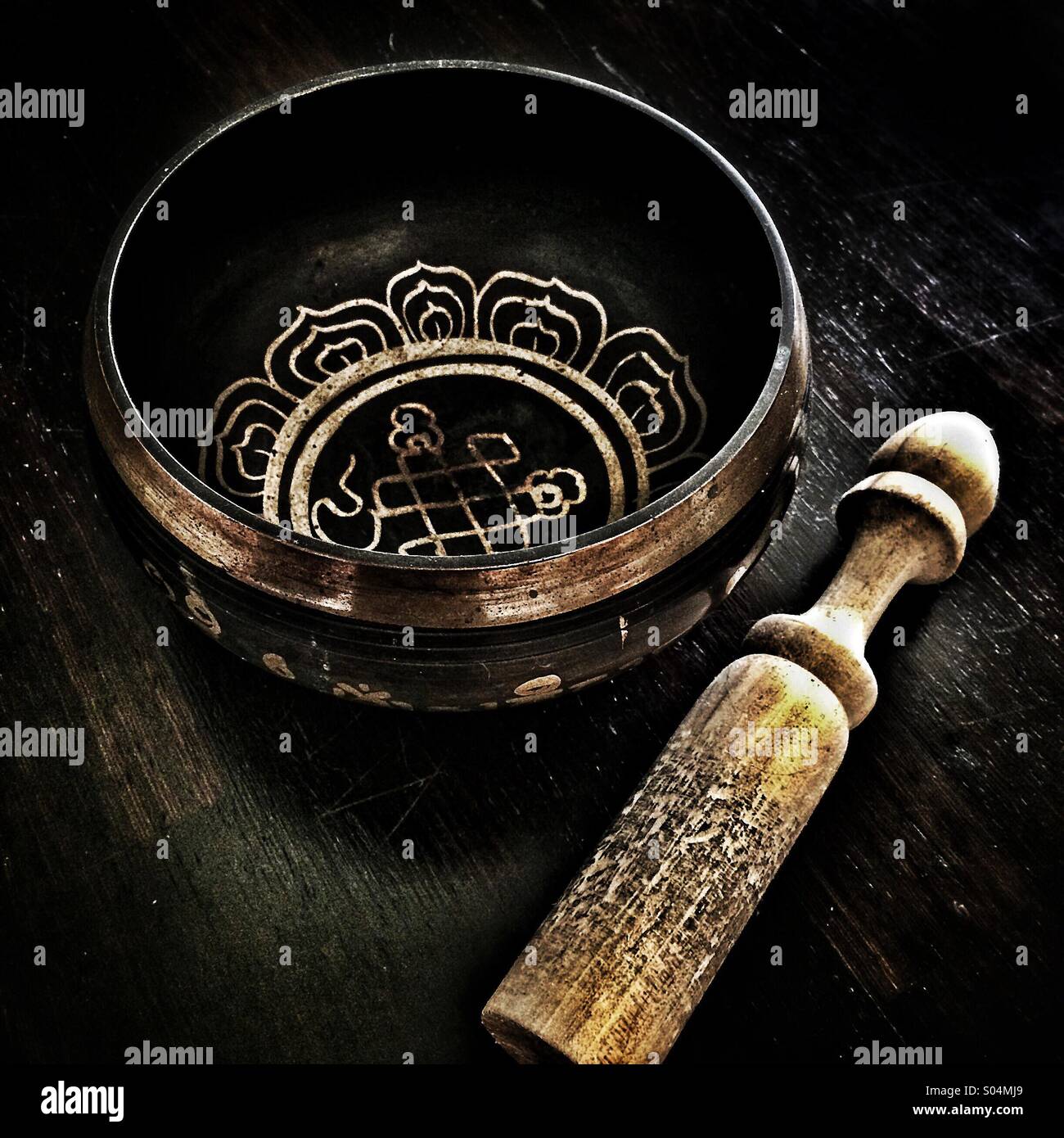 Antique Tibetan Buddhist singing bowl - Smartphone Captured Stock Image