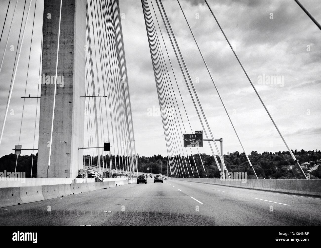 Driving over the Port Mann Bridge.  Part of the trancanada hwy between coquitlam and surrey bc - Smartphone Captured Stock Image