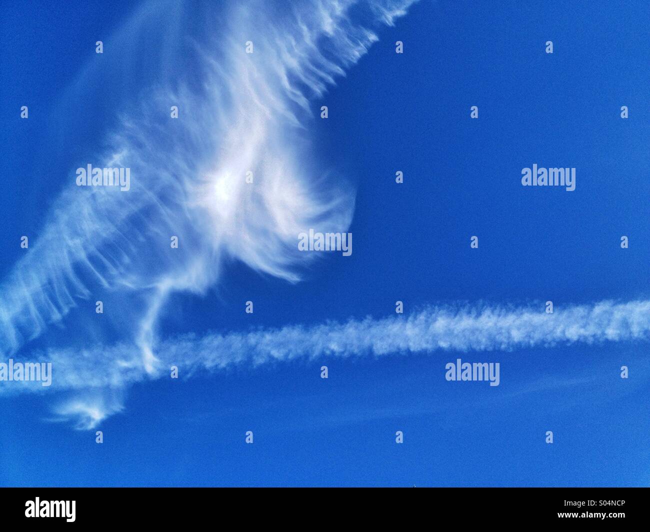 Cirrus clouds in blue sky Stock Photo