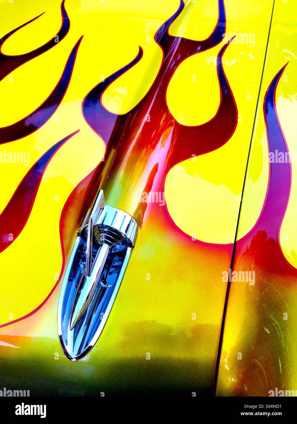 Flames painted on custom car - Smartphone Captured Stock Image