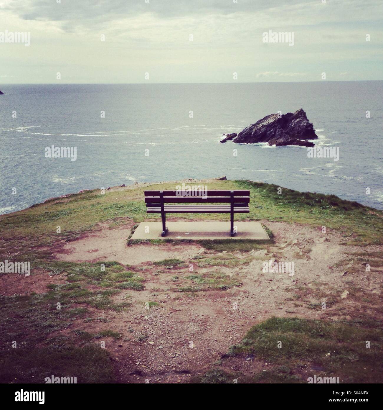 Empty bench in newquay cornwall Stock Photo