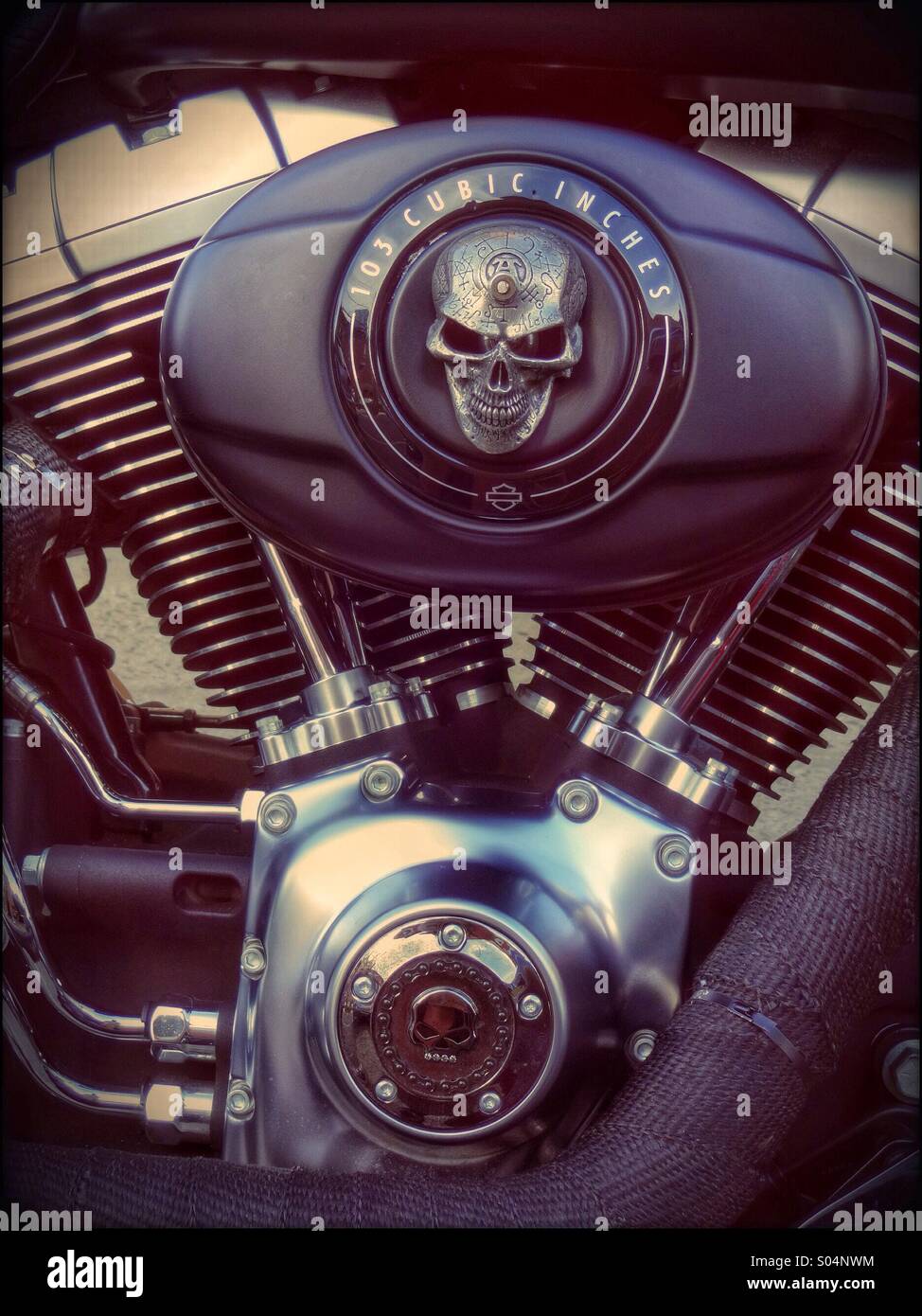 103 cubic inches engine on a motor bike, 2 cylinders and amazing noise - Smartphone Captured Stock Image