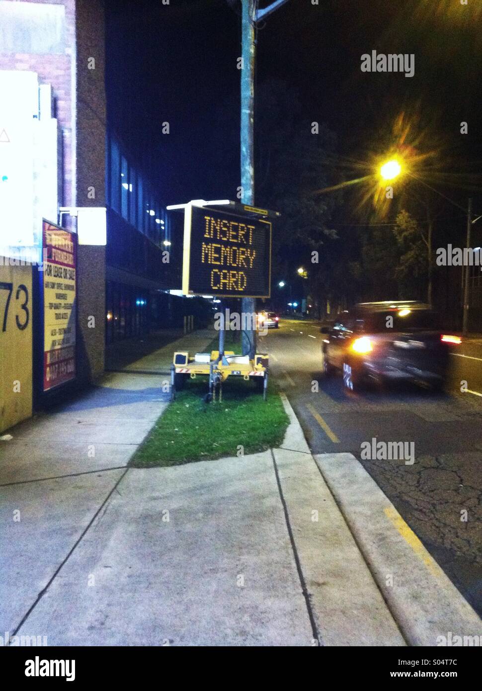 Insert memory card: faulty street work sign Stock Photo