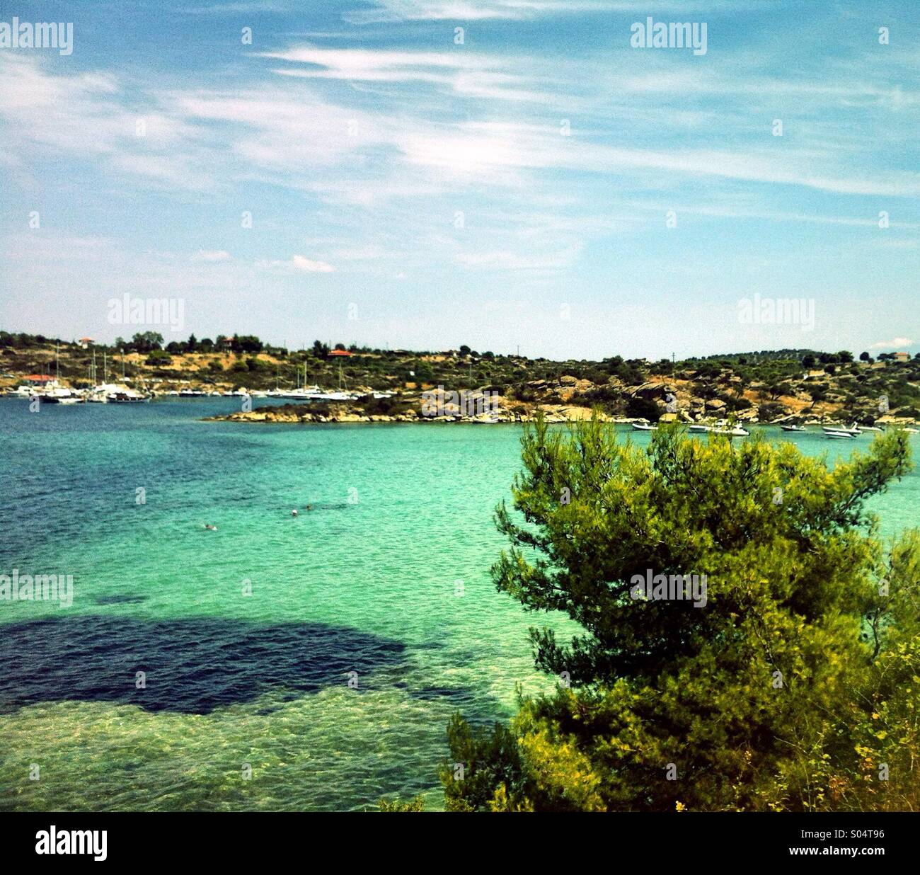 Splendid view of Egean bay, Mediterranean sea, Greece Stock Photo