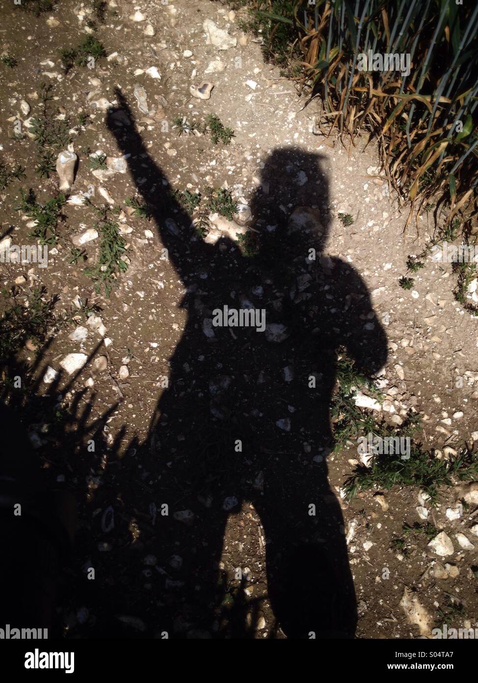 Shadow of a woman pointing the way - a trailblazer - Smartphone Captured Stock Image