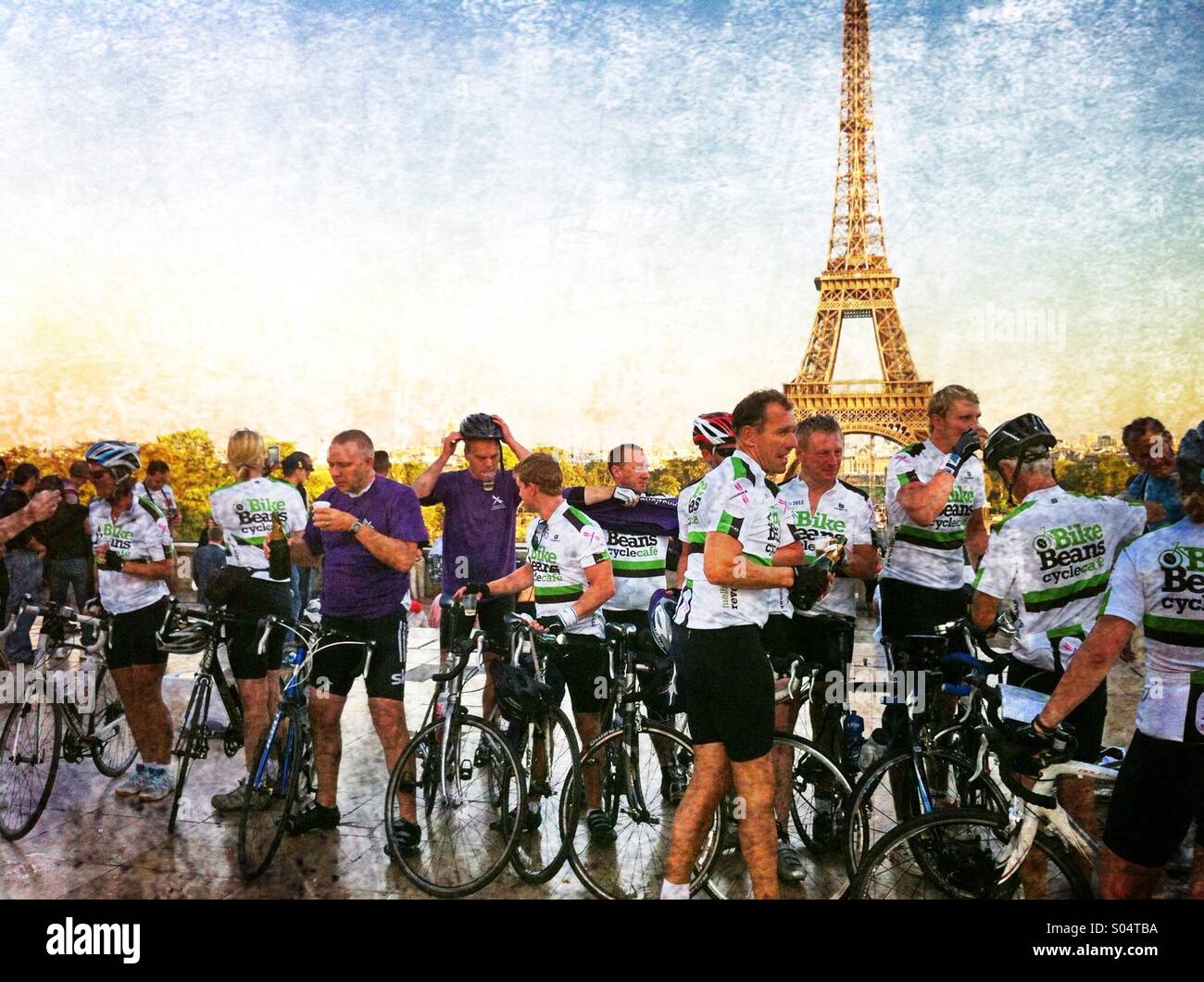 People with bikes in front of Eiffel tower,France Stock Photo