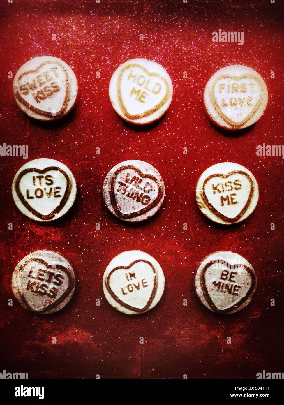 Love heart candy sweets with a selection of slogans - Smartphone Captured Stock Image