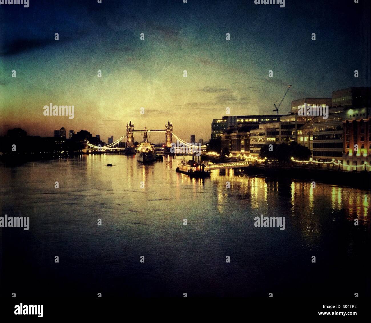 Tower Bridge and the Thames, dawn. - Smartphone Captured Stock Image