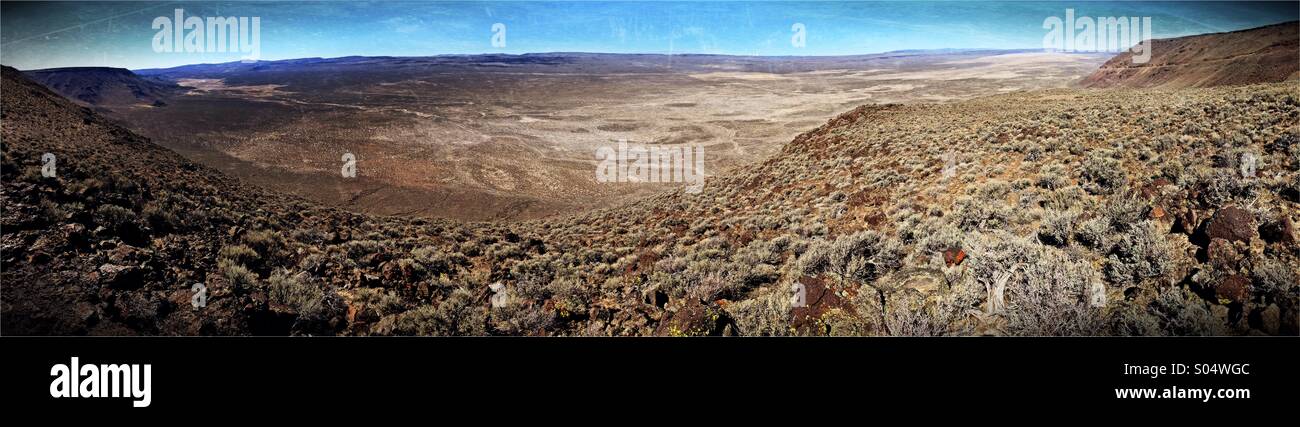 High desert panoramic on the Oregon border. Stock Photo
