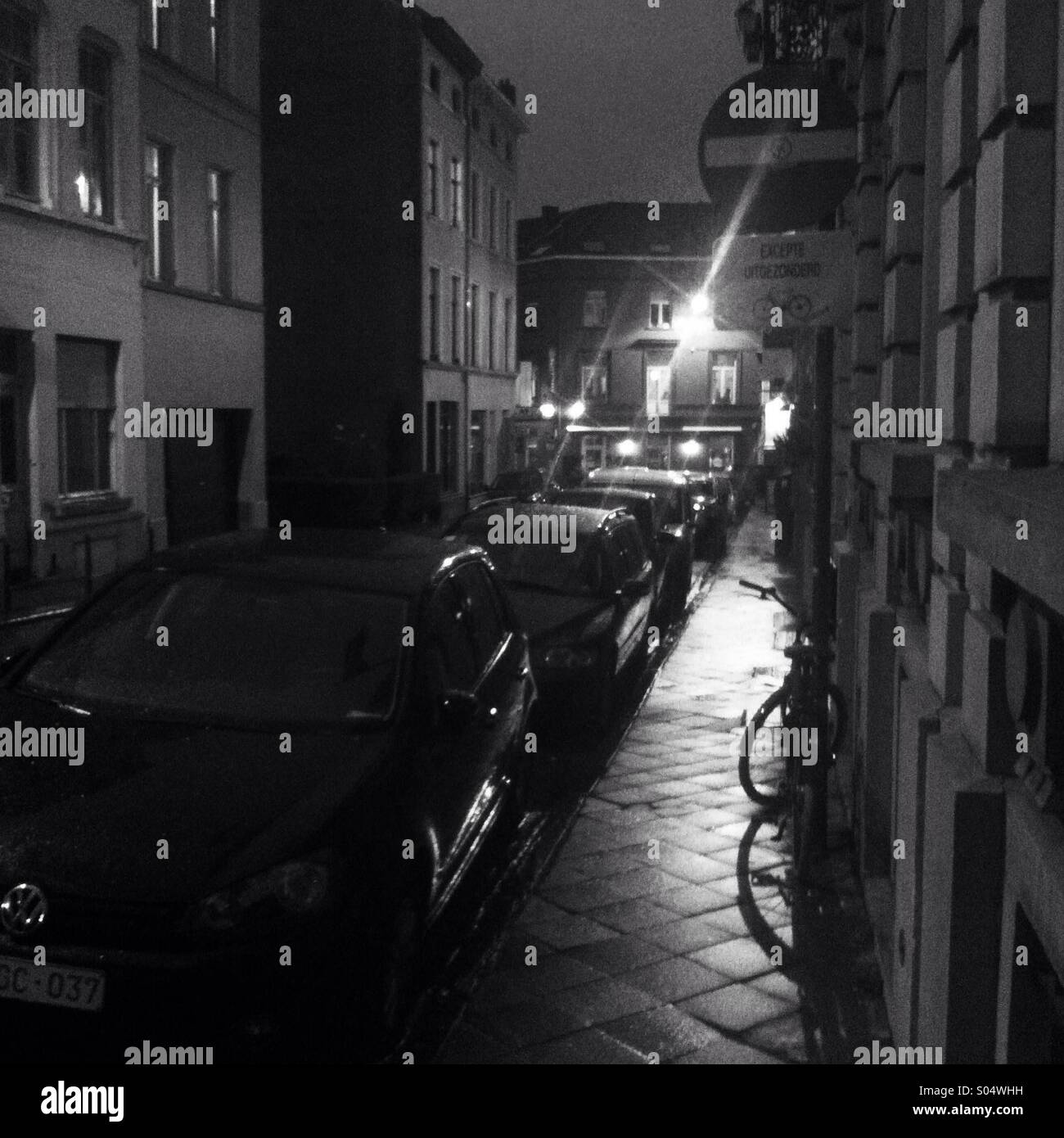 Night street in Brussels Belgium 2014 - Smartphone Captured Stock Image