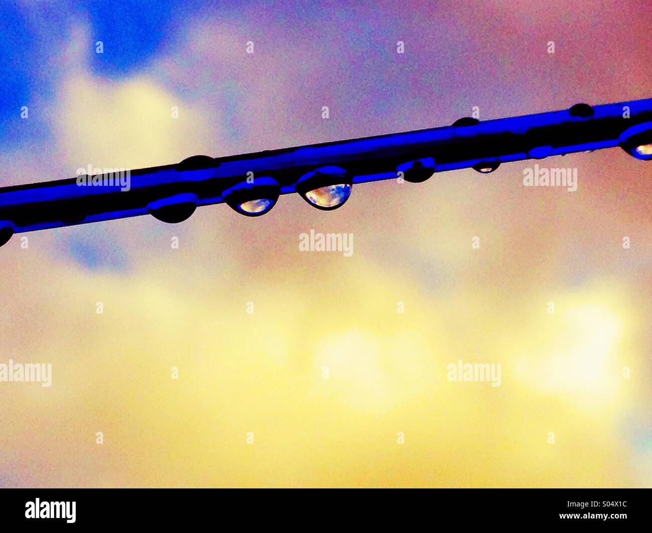 Raindrops on washing line - Smartphone Captured Stock Image