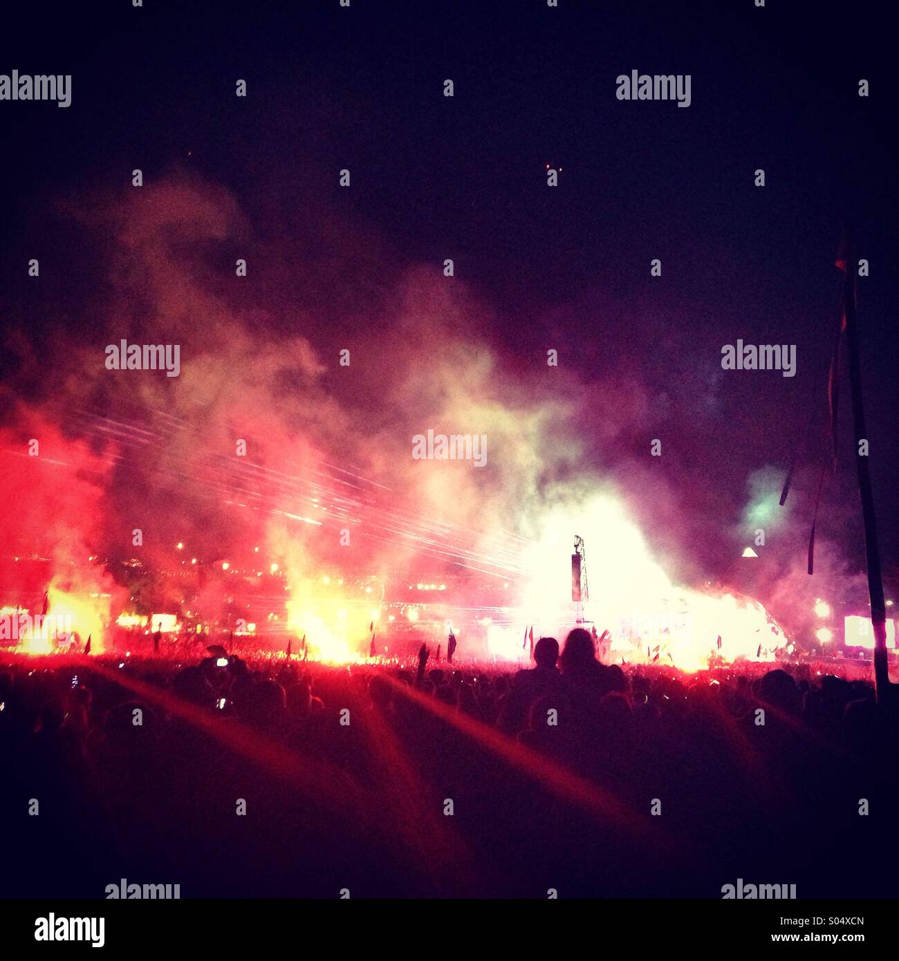Crowd and atmosphere at the pyramid main stage area of Glastonbury festival 2014 - Smartphone Captured Stock Image
