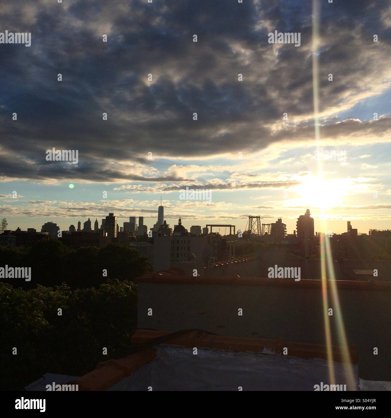 New York City skyline at sunset on July 4, 2014. - Smartphone Captured Stock Image