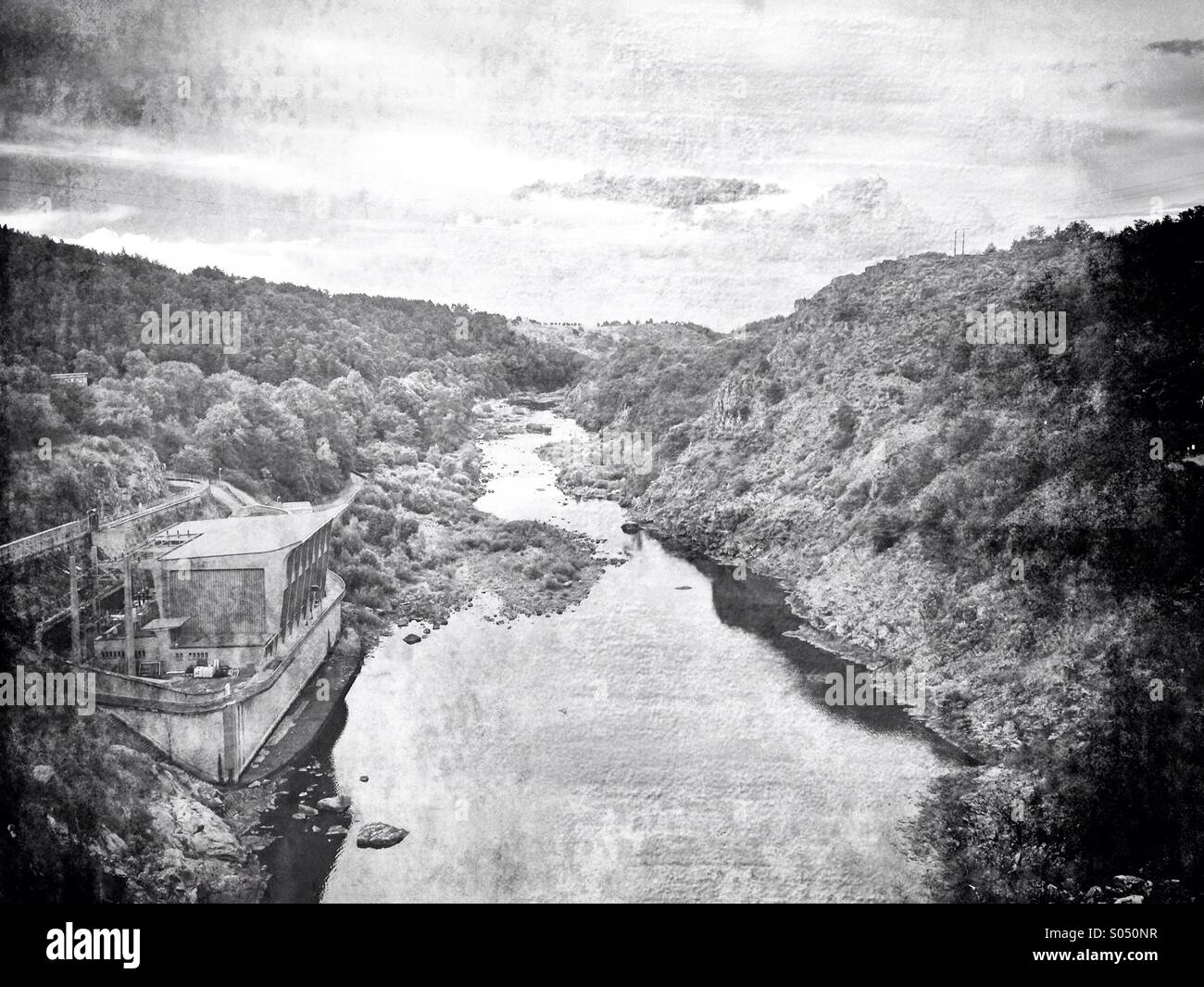 Old black and white picture, Loire river - Smartphone Captured Stock Image