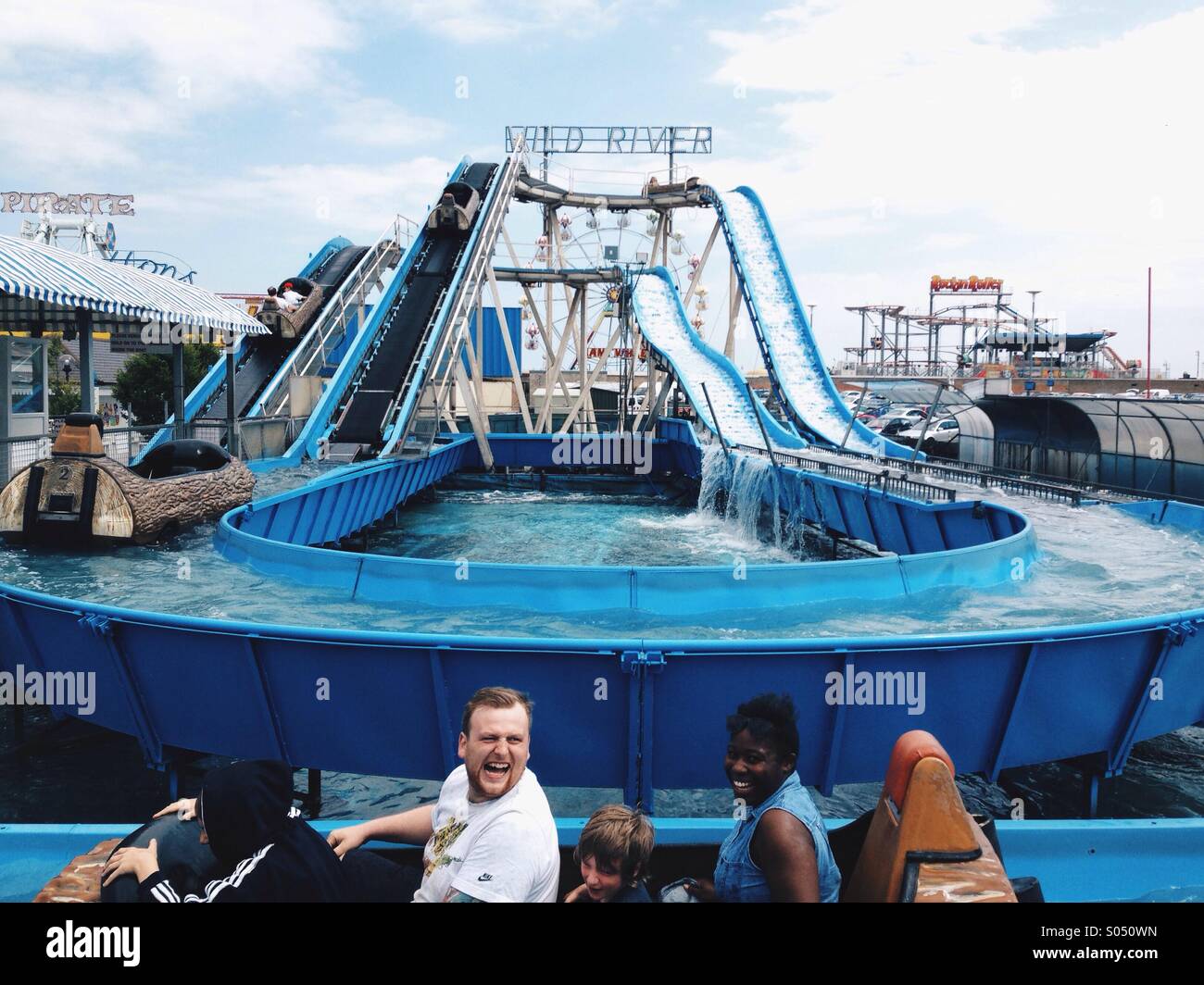 Fun on the wild river log flume in Skegness Stock Photo
