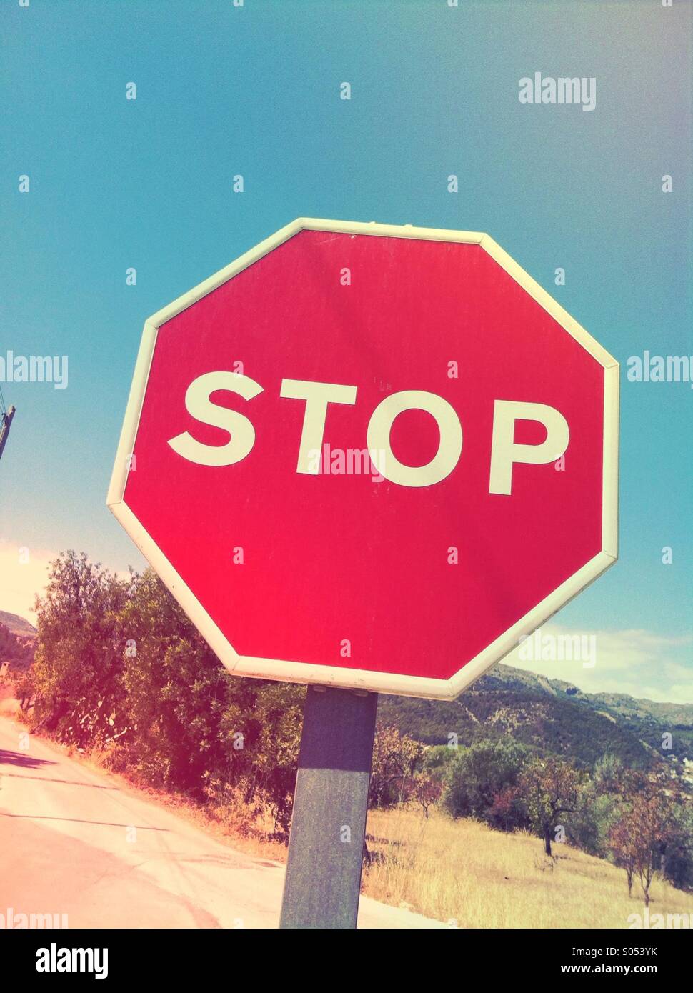 Stop sign in Spain Stock Photo