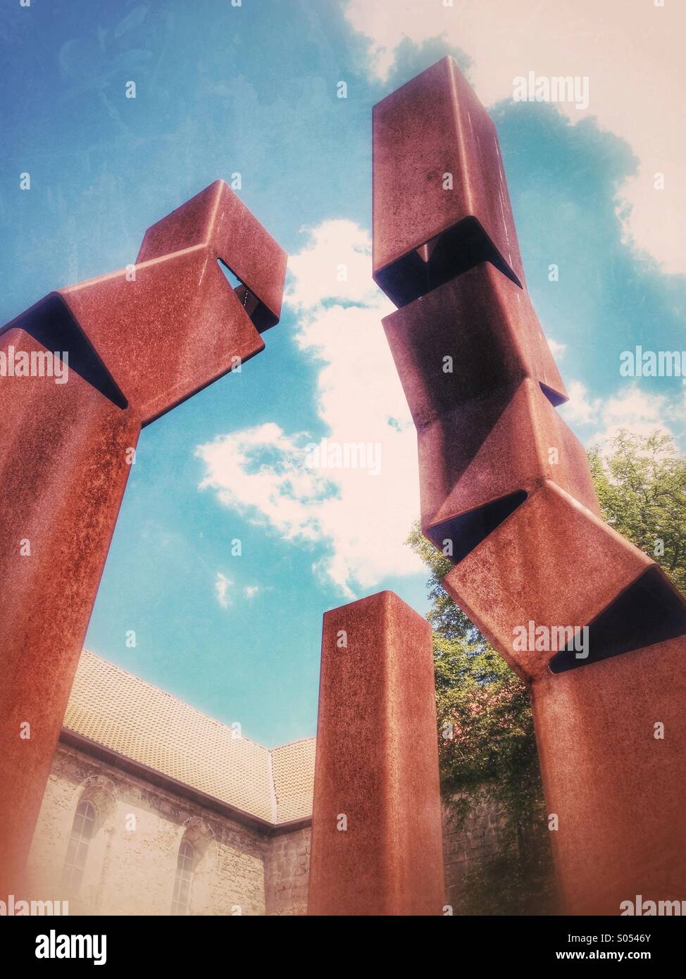 Modern sculpture 'Brucheder Geschichte' by Johann Peter Hinz in Halberstadt Germany Stock Photo