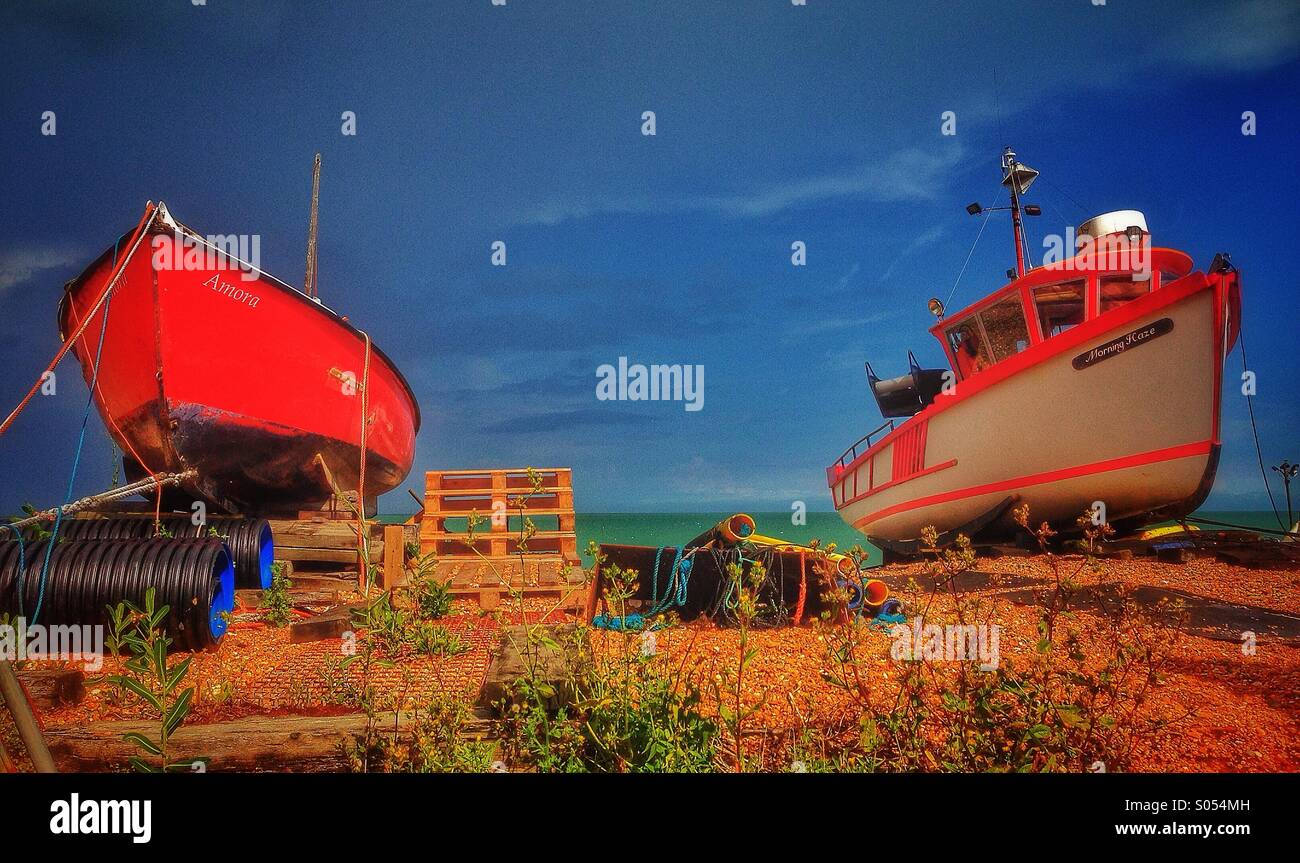 Beached boats in Deal harbour - Smartphone Captured Stock Image