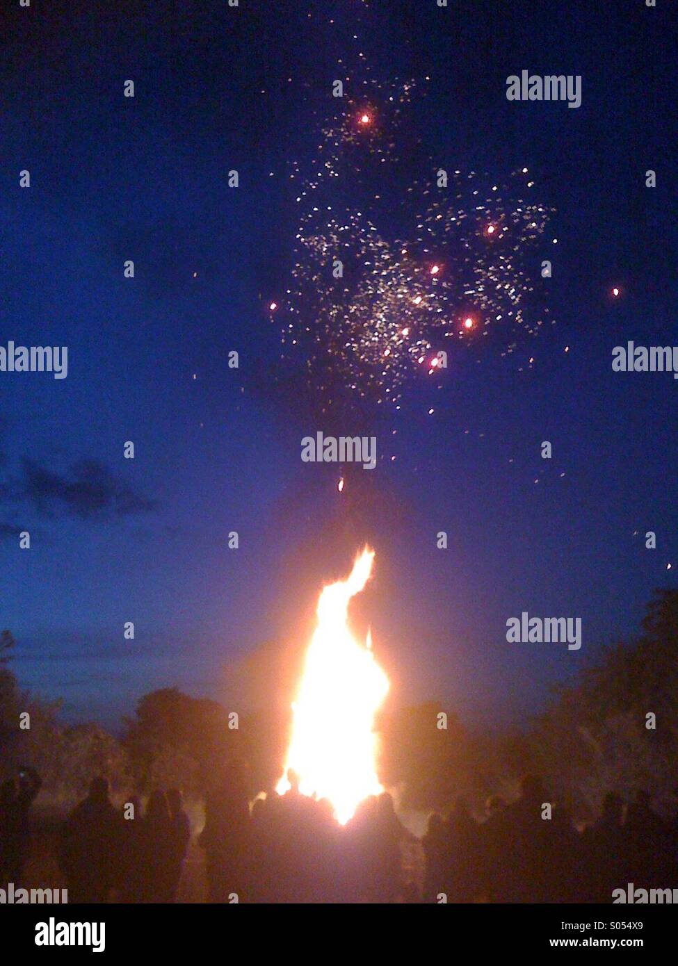 Bonfire and fireworks on November the 5th, Cotswolds, England, UK. - Smartphone Captured Stock Image