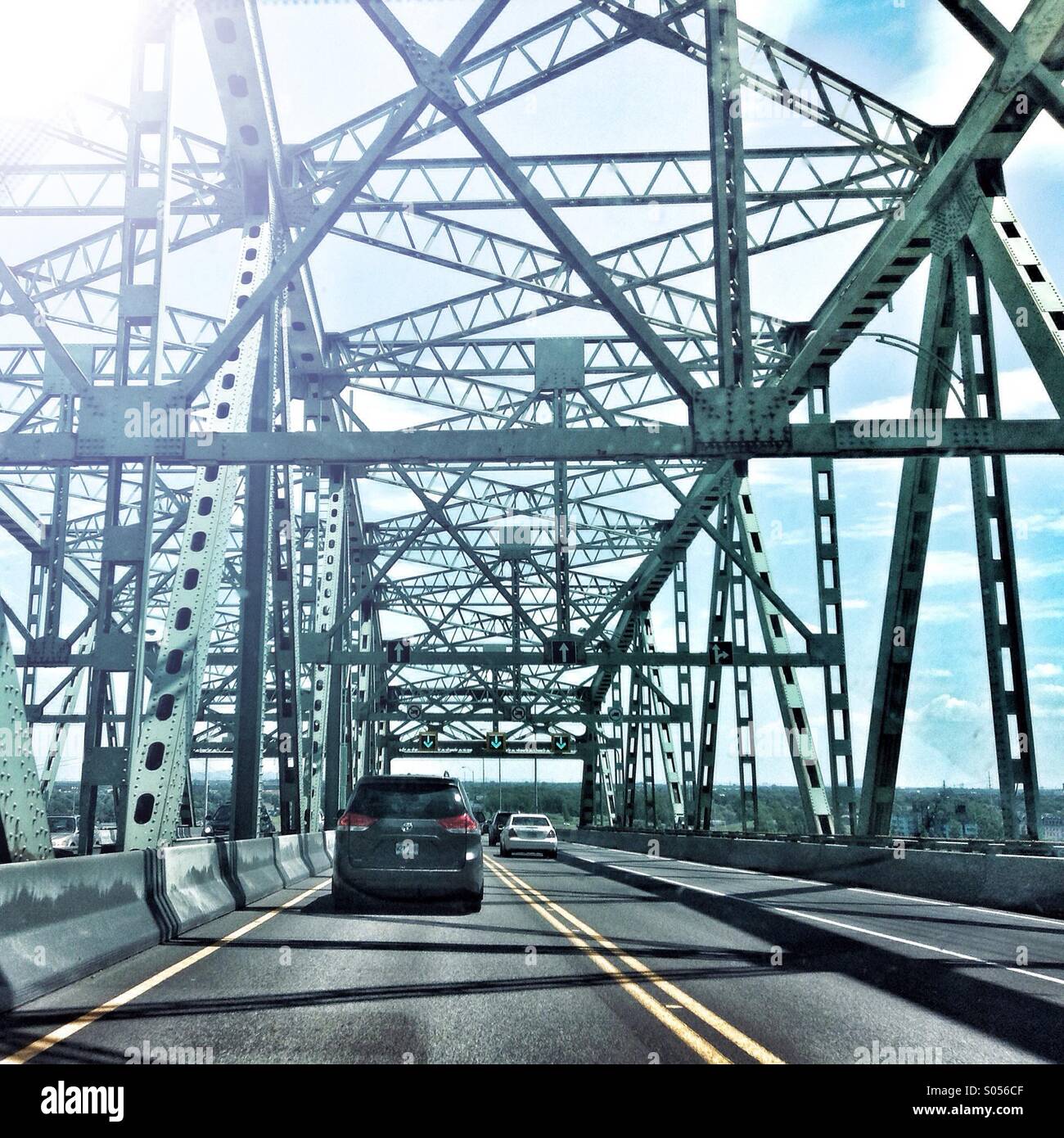 Crossing the Champlain Bridge, Montreal, Canada Stock Photo