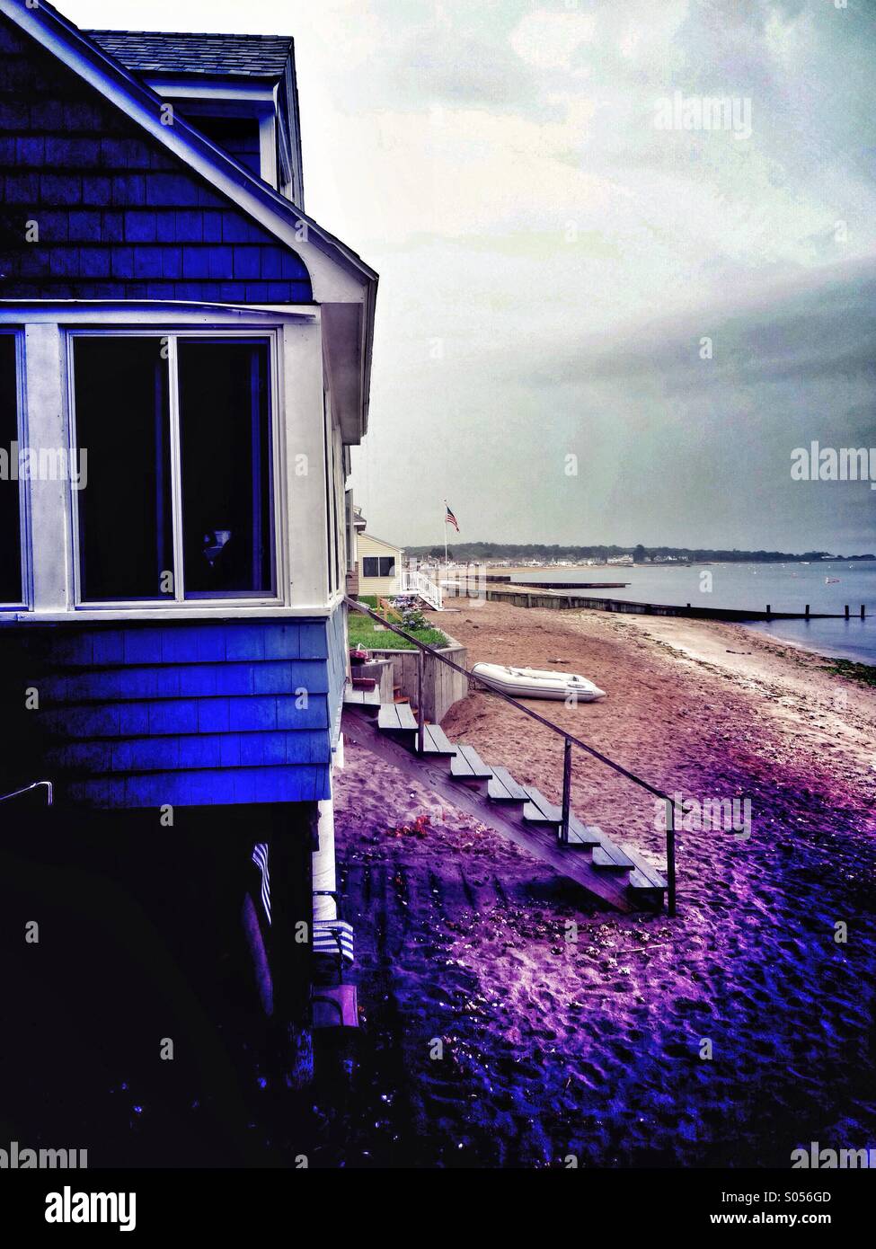 Beach house in Old Lyme, Connecticut On a rainy summer day Stock Photo