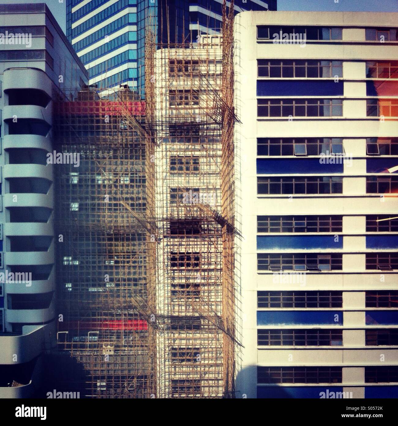 It's a photo of a bamboo scafolding in Honh kong in Taikoo place - Smartphone Captured Stock Image