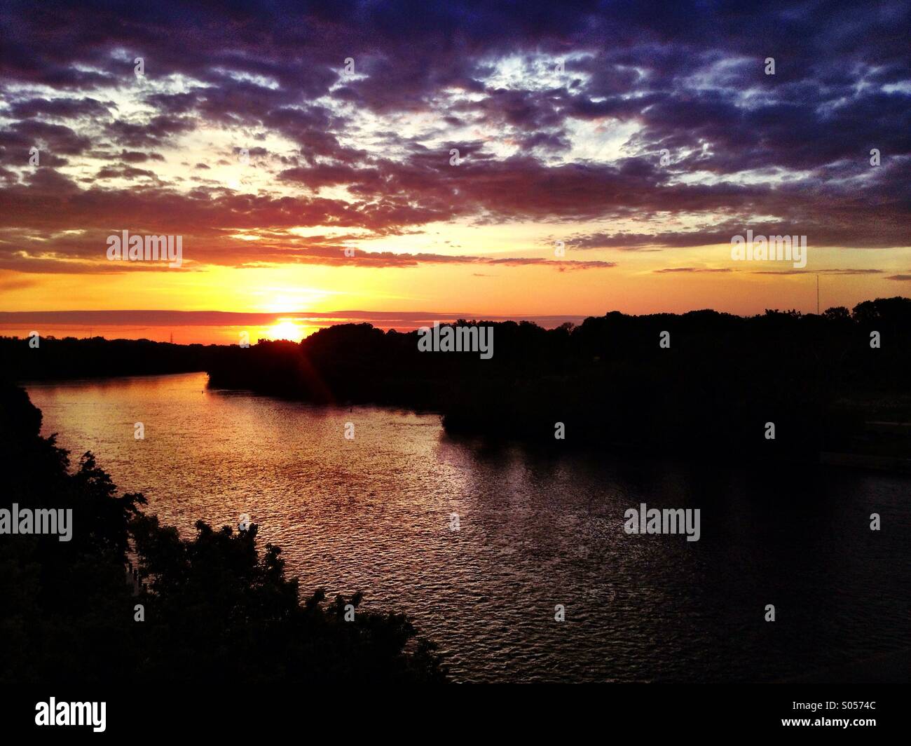 Sunrise on the Fox River in Appleton, Wisconsin, USA Stock Photo Alamy
