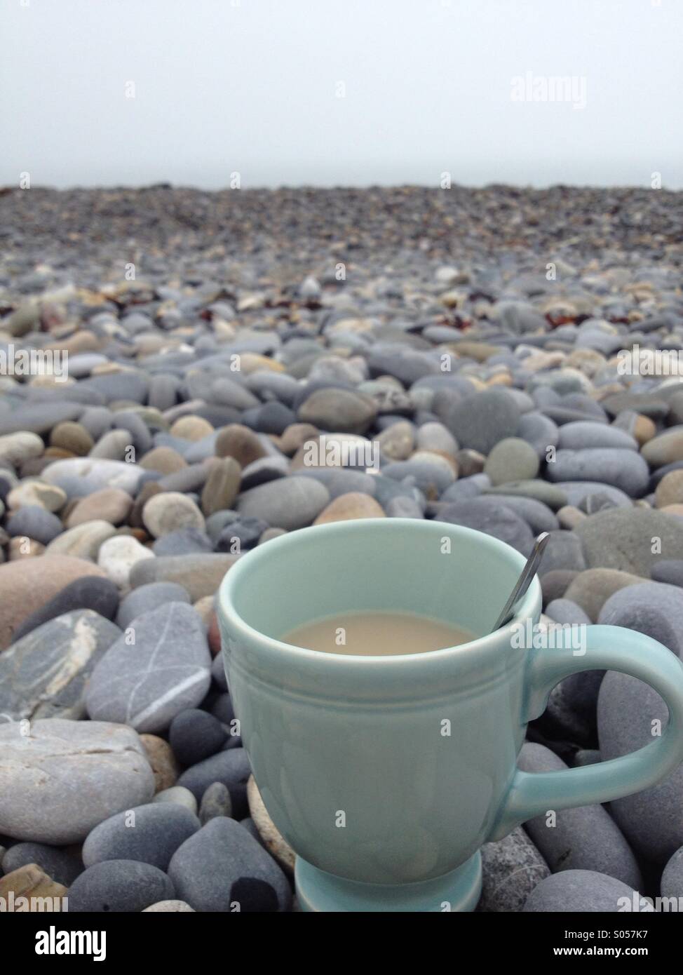 Drinking tea on Killiney Beach, Dublin, Ireland - Smartphone Captured Stock Image