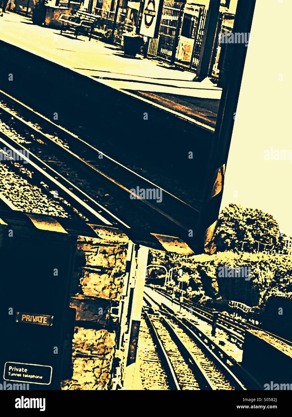 Track and platform reflected in drivers mirror at Parsons Green underground station - Smartphone Captured Stock Image