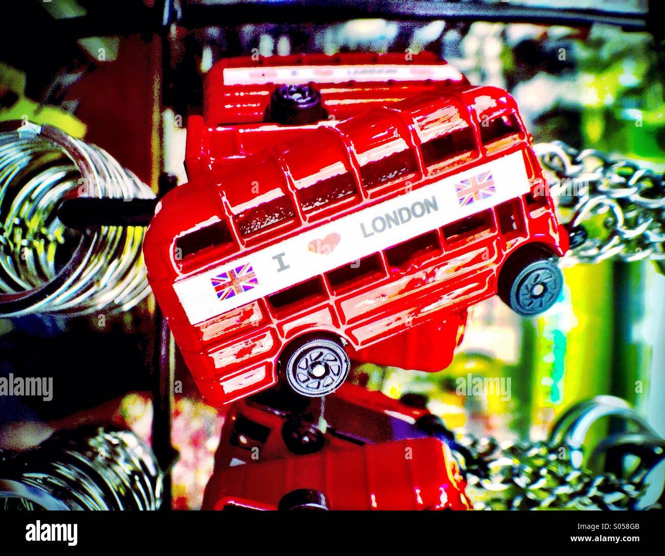 I Love London, Routemaster bus, key ring, tourist shop Stock Photo