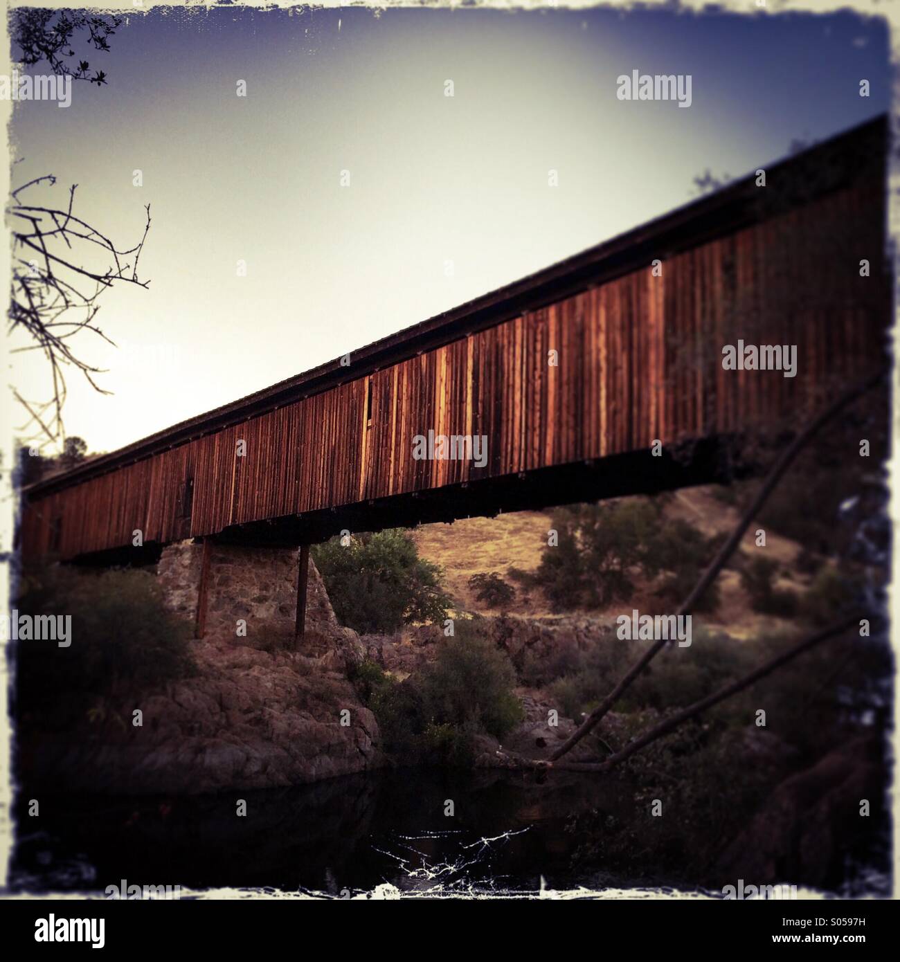 Knights Ferry covered bridge. Knights Ferry, California, USA Stock