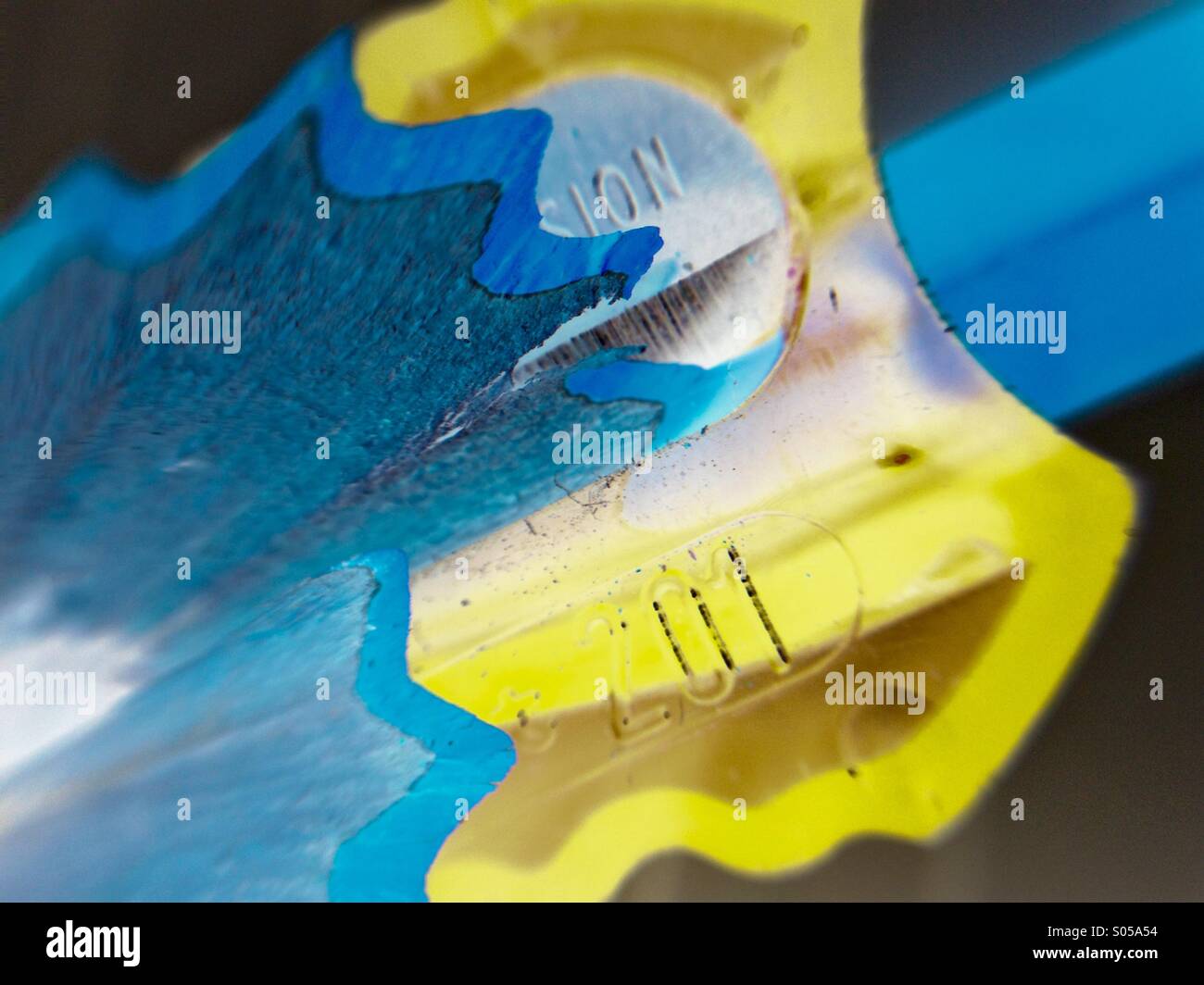 Colour inverted pencil sharpener - Smartphone Captured Stock Image