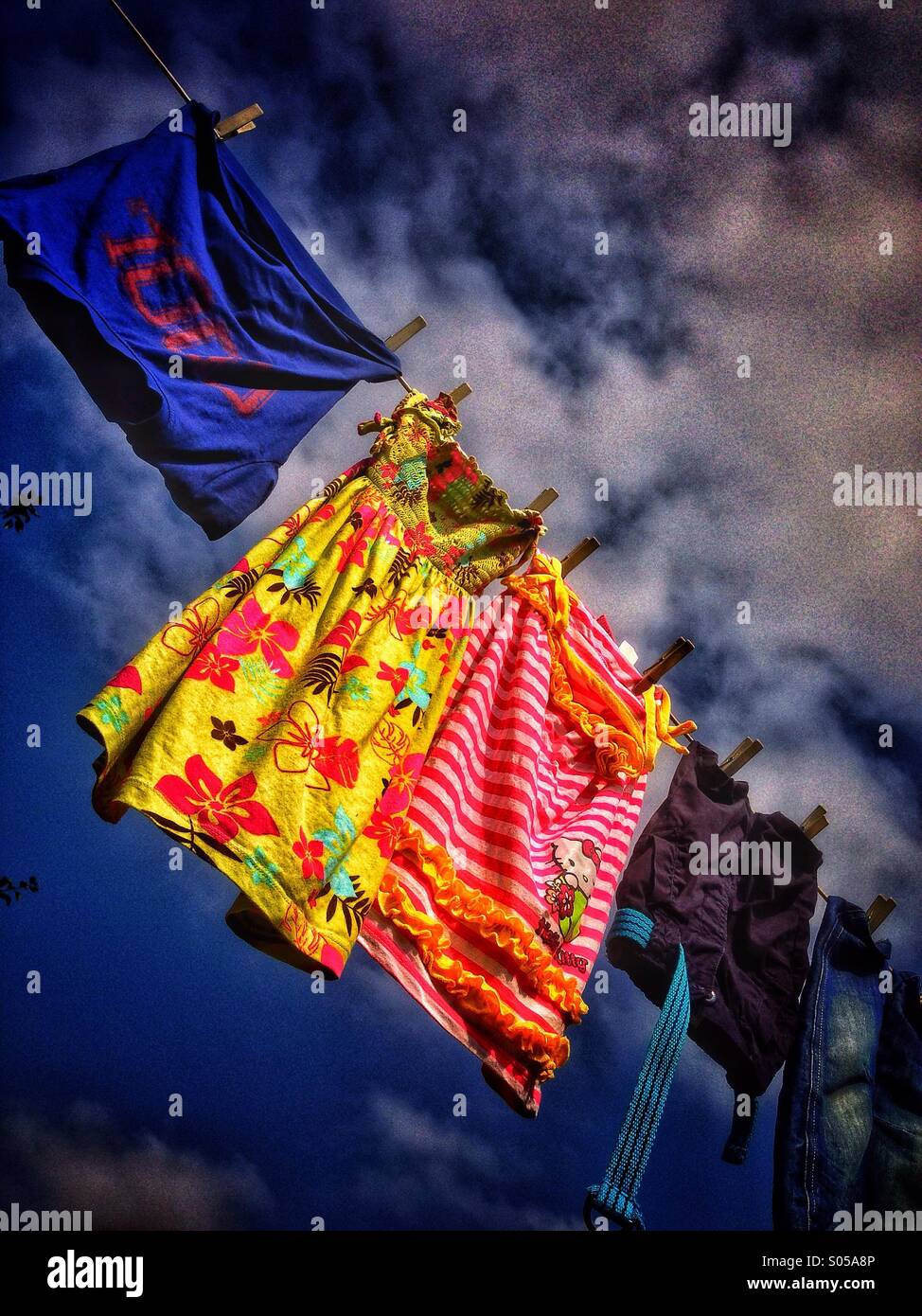 Kiddies washing on the line - Smartphone Captured Stock Image