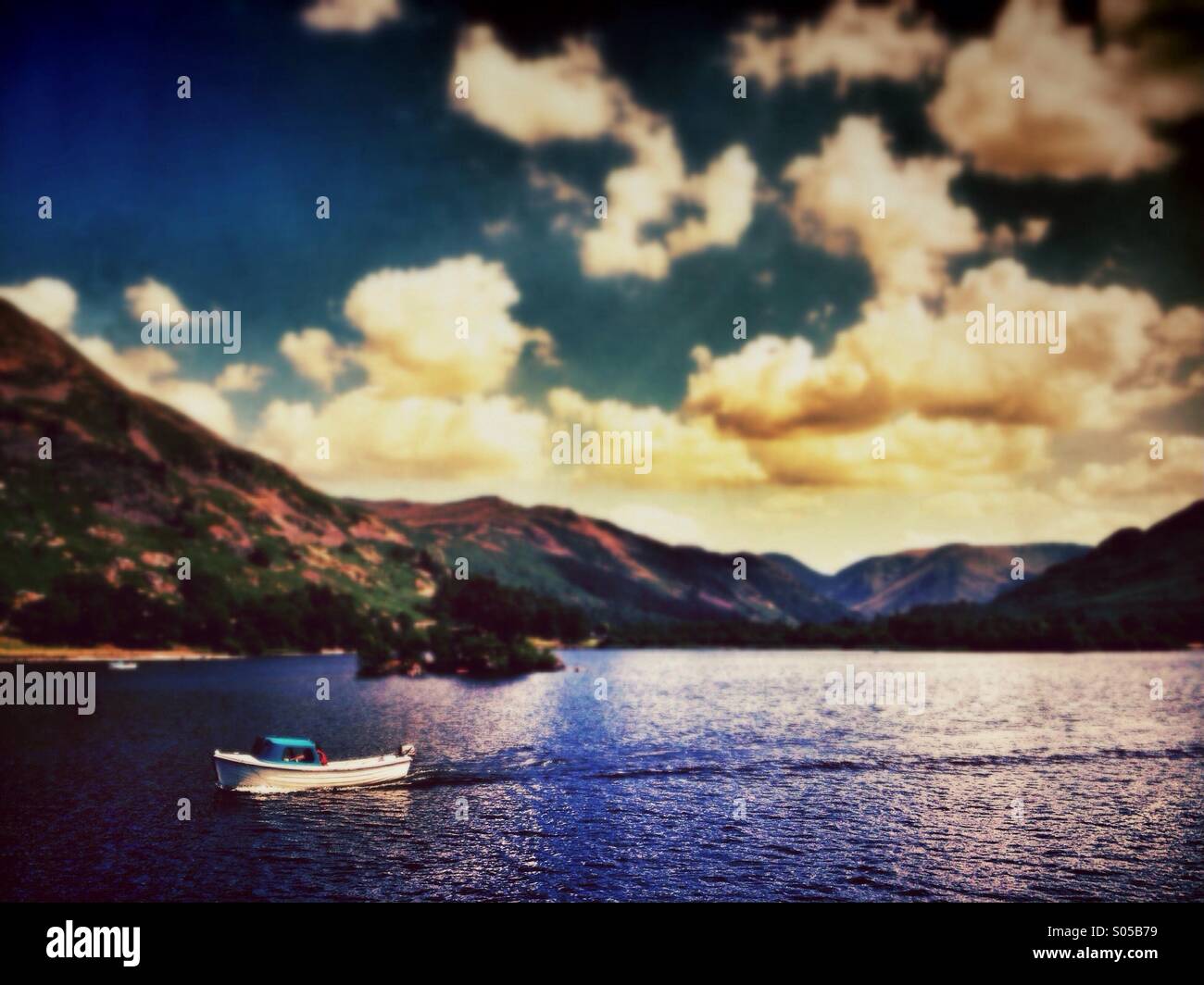Boat on Ullswater in Lake District - Smartphone Captured Stock Image