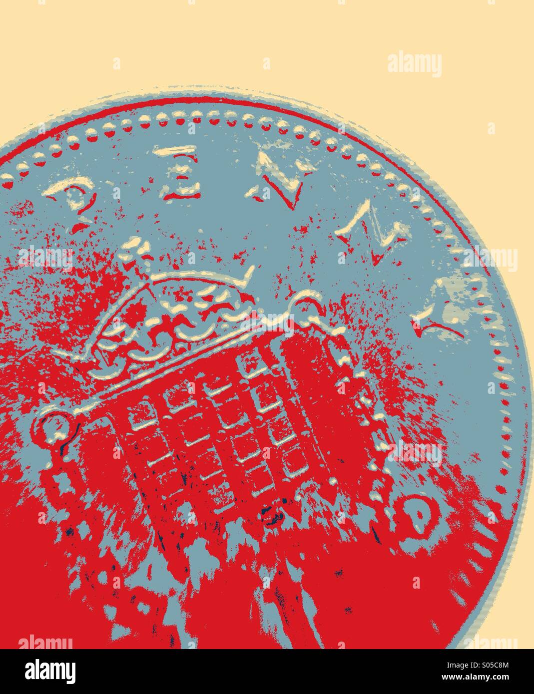 Pop art style photo of a penny coin - Smartphone Captured Stock Image