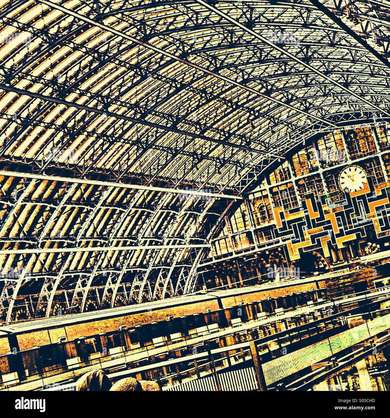 Domed glass and steel structure of St Pancras International station and Eurostar platform - Smartphone Captured Stock Image