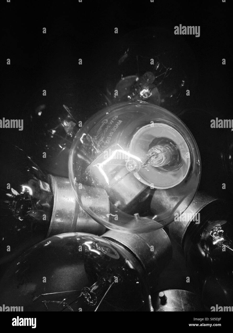 Monochrome view of electric light bulbs - Smartphone Captured Stock Image