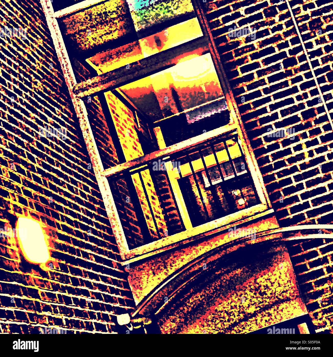 Apartment block with inside and outside lighting - Smartphone Captured Stock Image