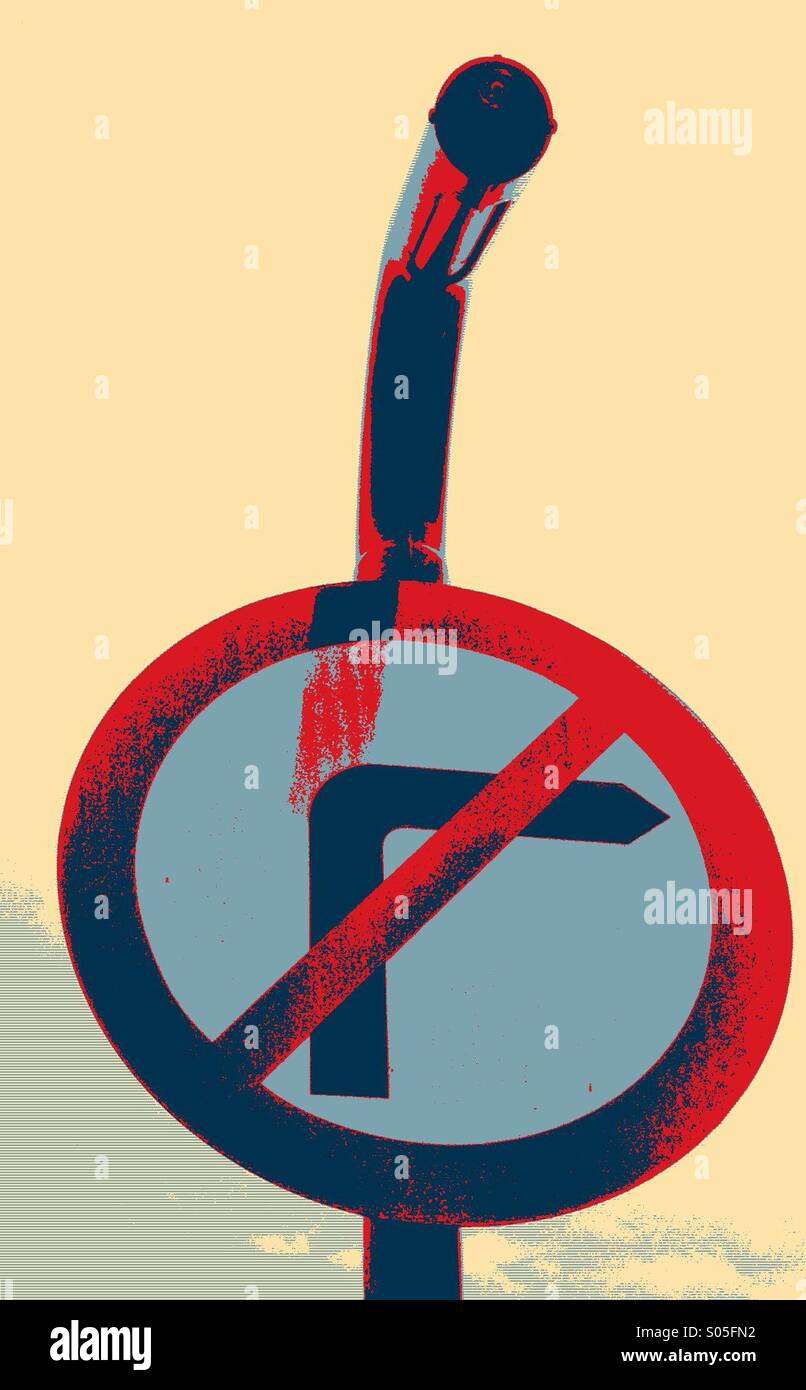 Pop art style no right hand turn sign - Smartphone Captured Stock Image