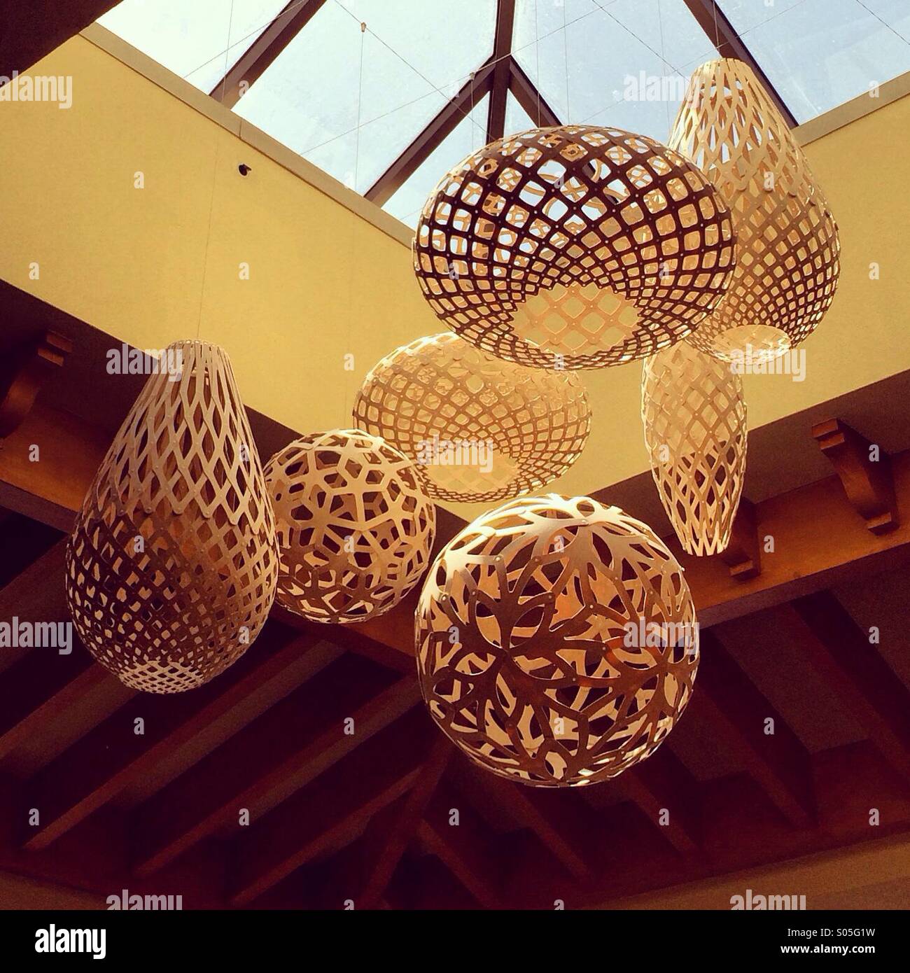 Skylight with paper lanterns - Smartphone Captured Stock Image